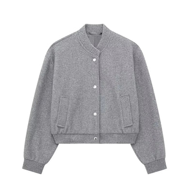 Dames Cropped Bomberjack Met Knopen En Geribde Boorden