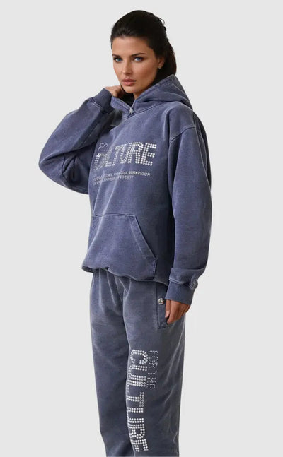 Dames Comfortabele Hoodie Met Culture Design En Rhinestone Details