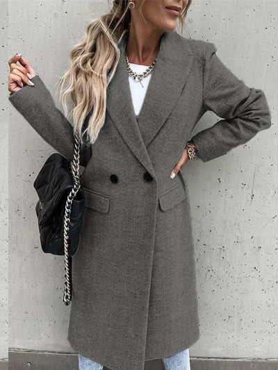 Dames Lange Winterjas In Casual Chic Stijl Met Reverskraag En Zakken