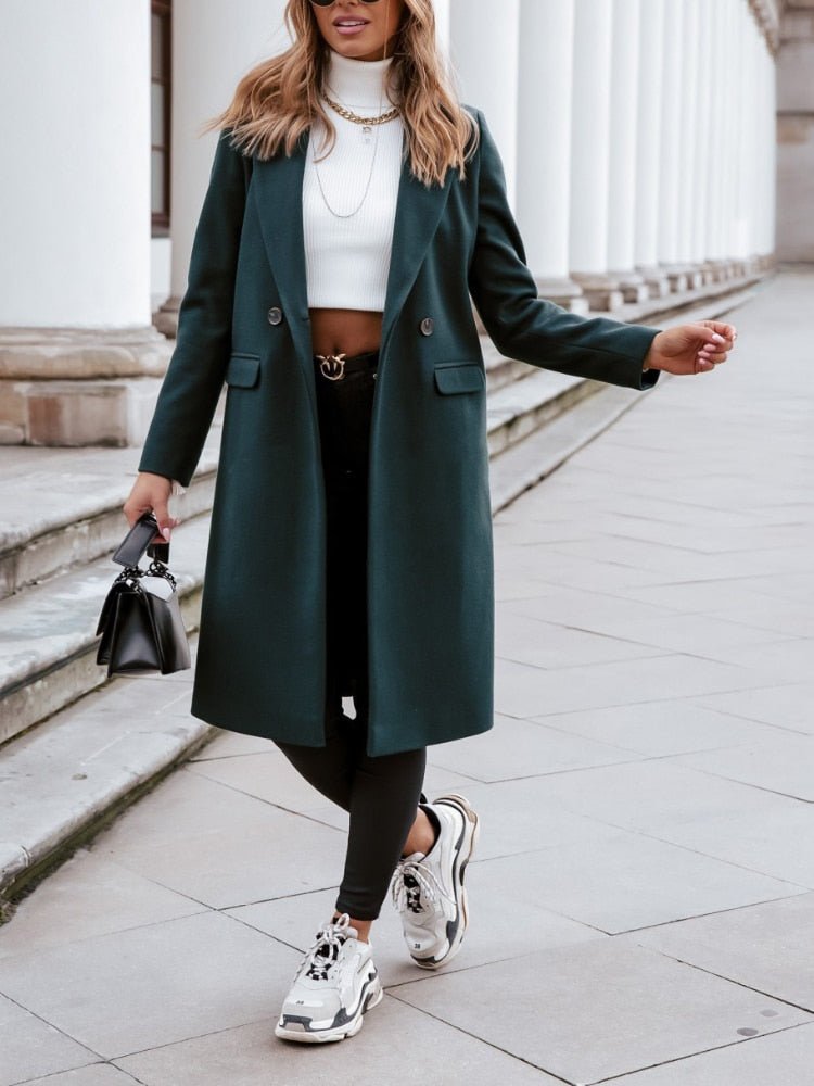 Dames Lange Winterjas In Casual Chic Stijl Met Reverskraag En Zakken