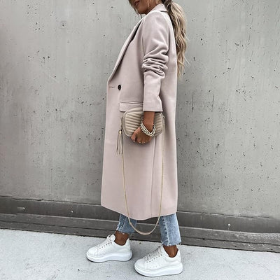 Dames Lange Winterjas In Casual Chic Stijl Met Reverskraag En Zakken