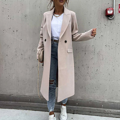 Dames Lange Winterjas In Casual Chic Stijl Met Reverskraag En Zakken