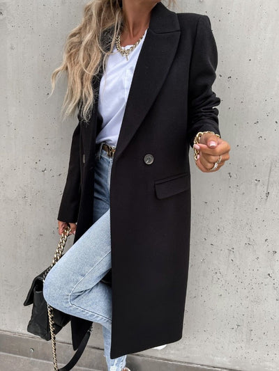 Dames Lange Winterjas In Casual Chic Stijl Met Reverskraag En Zakken