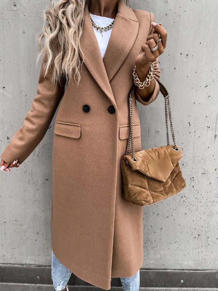 Dames Lange Winterjas In Casual Chic Stijl Met Reverskraag En Zakken