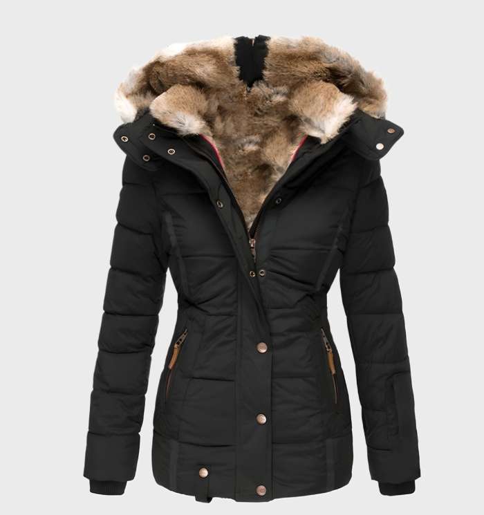 Dames Waterafstotende Gewatteerde Winterjas Met Capuchon En Imitatiebontvoering