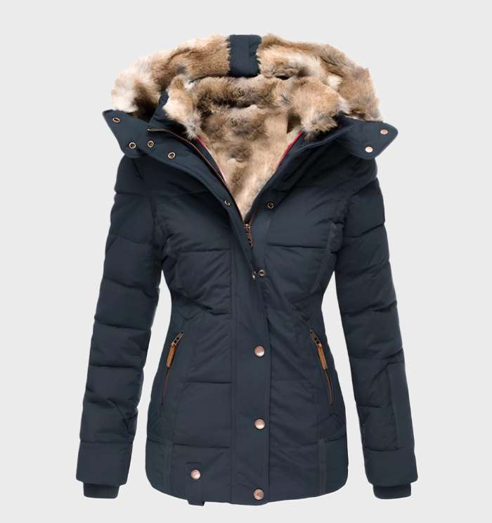 Dames Waterafstotende Gewatteerde Winterjas Met Capuchon En Imitatiebontvoering