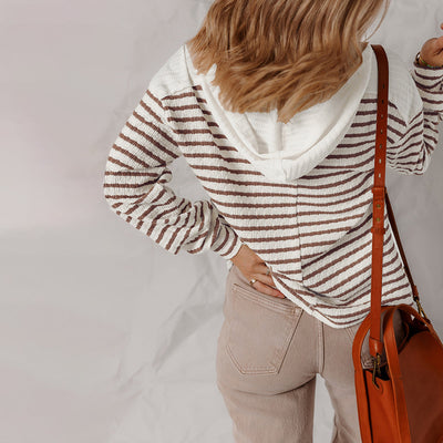 Dames Casual Gestreepte Sweater Met V-Hals En Lange Mouwen