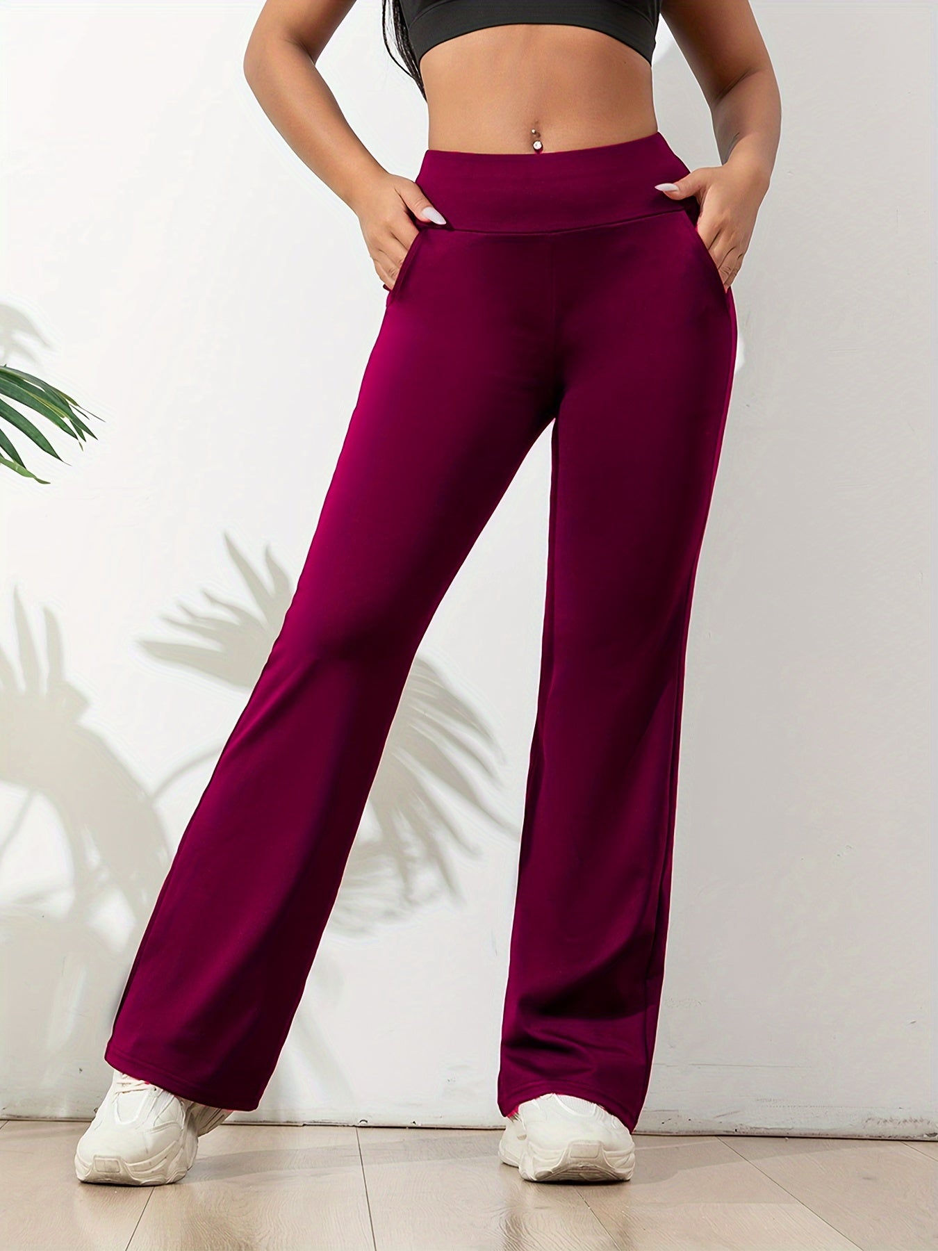 Dames Hoge Taille Sportlegging Met Uitlopende Pijpen En Stretchstof