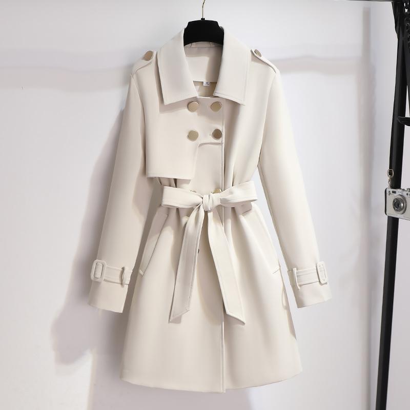 Dames Elegante Witte Trenchcoat Met Ceintuur En Dubbele Knoopsluiting