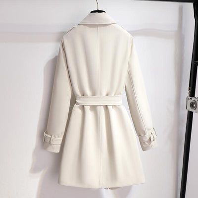 Dames Elegante Witte Trenchcoat Met Ceintuur En Dubbele Knoopsluiting