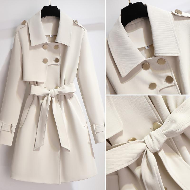 Dames Elegante Witte Trenchcoat Met Ceintuur En Dubbele Knoopsluiting