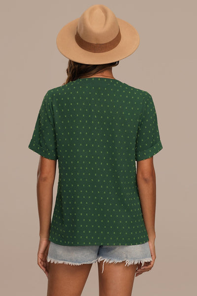 Dames Blouse Met V-Hals Korte Mouwen En Knoopdetails