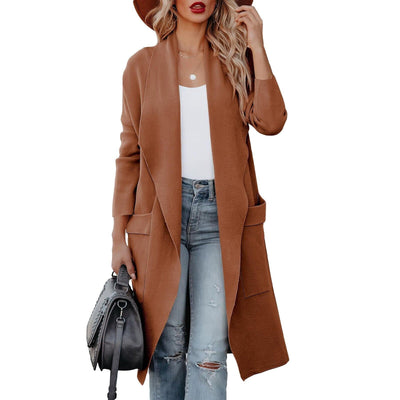 Dames Casual Lange Cardigan Met Zakken En Open Voorkant