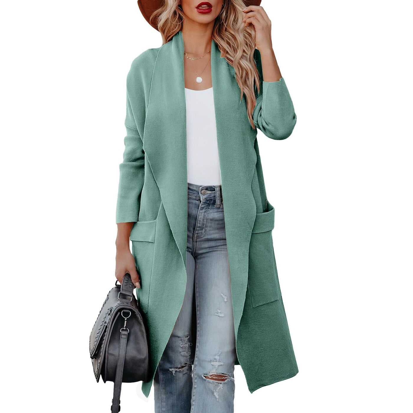 Dames Casual Lange Cardigan Met Zakken En Open Voorkant