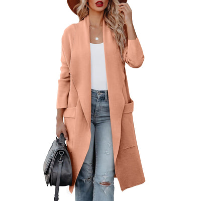Dames Casual Lange Cardigan Met Zakken En Open Voorkant