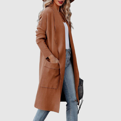 Dames Casual Lange Cardigan Met Zakken En Open Voorkant