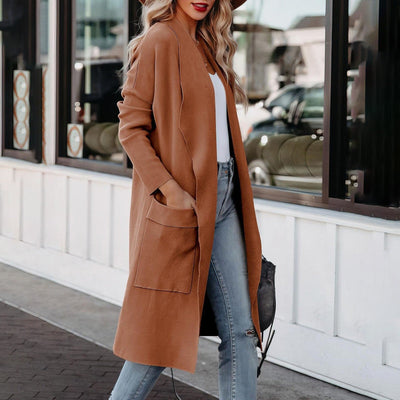 Dames Casual Lange Cardigan Met Zakken En Open Voorkant