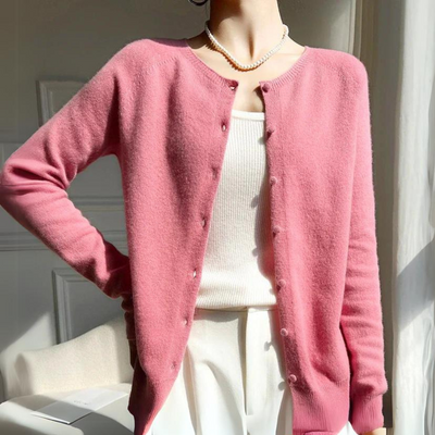 Dames Pastel Cardigan Met Ronde Hals En Lange Mouwen