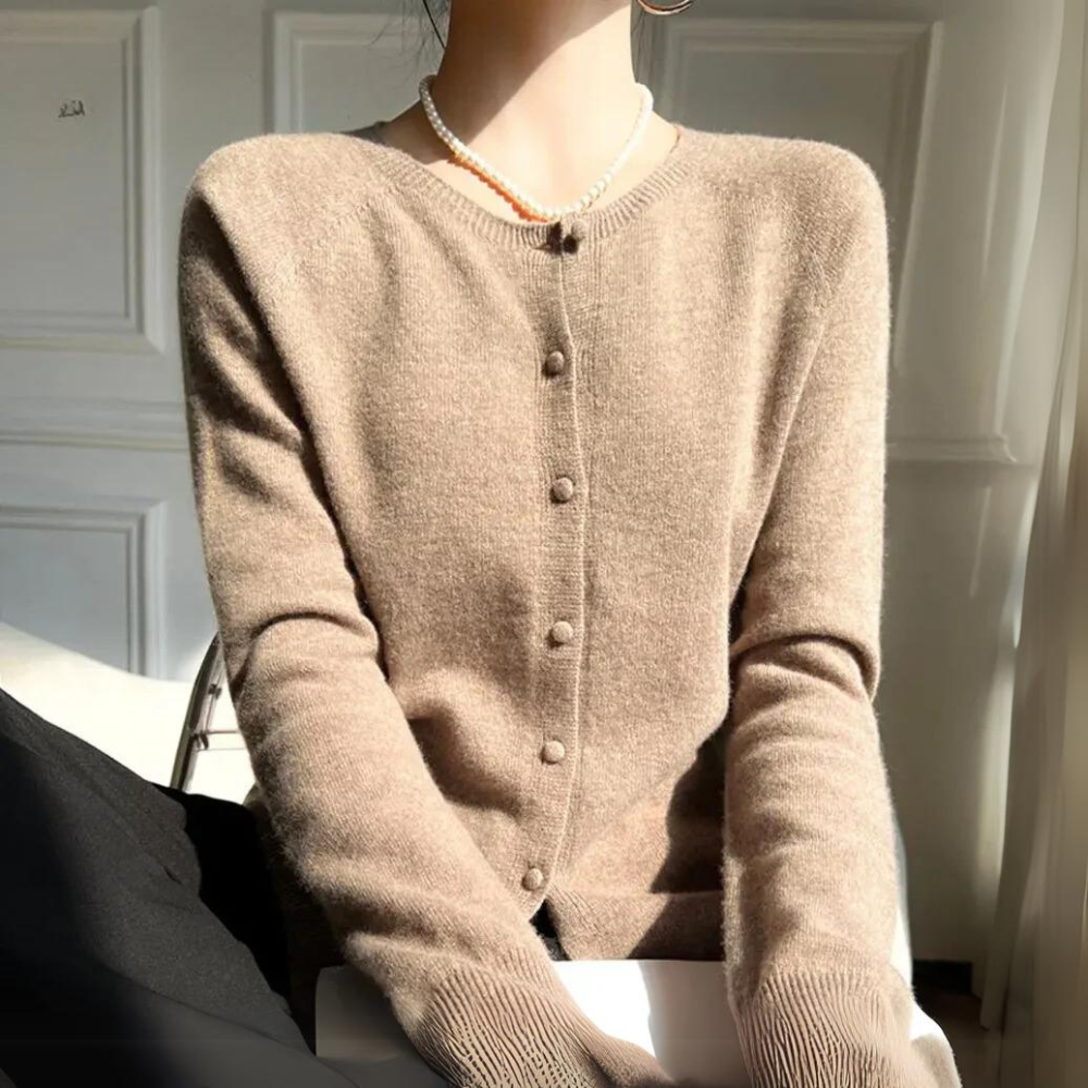 Dames Pastel Cardigan Met Ronde Hals En Lange Mouwen