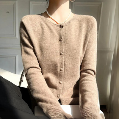 Dames Pastel Cardigan Met Ronde Hals En Lange Mouwen