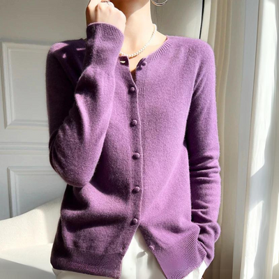 Dames Pastel Cardigan Met Ronde Hals En Lange Mouwen