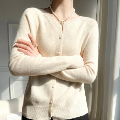 Dames Pastel Cardigan Met Ronde Hals En Lange Mouwen