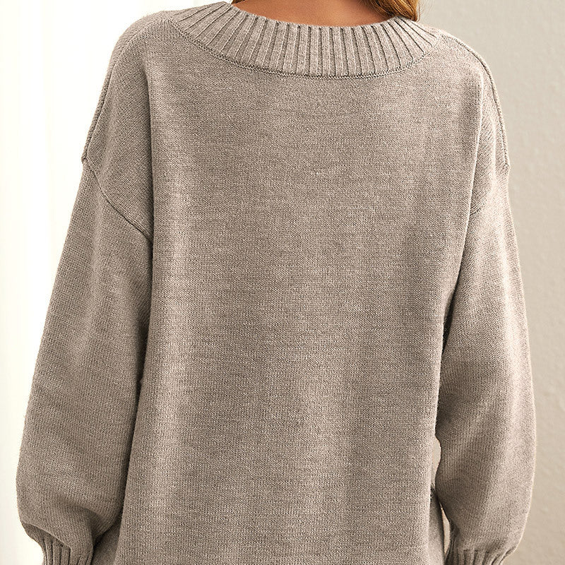 Dames Gebreide Sweater Met Diepe V-Hals En Lange Mouwen