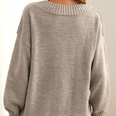 Dames Gebreide Sweater Met Diepe V-Hals En Lange Mouwen