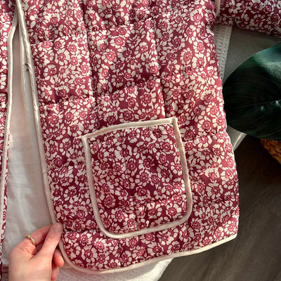 Dames Bloemen Quilted Jasje Met Zakken En Lange Mouwen
