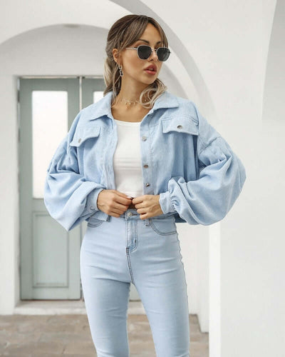 Dames Corduroy Jacket Met Lange Mouwen En Cropped Pasvorm