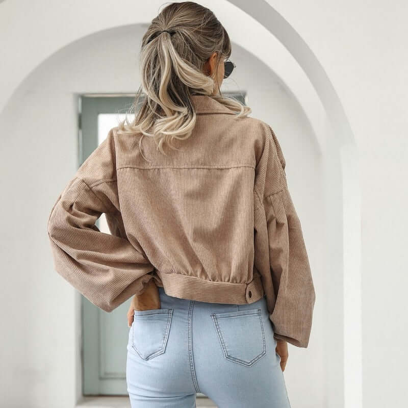 Dames Corduroy Jacket Met Lange Mouwen En Cropped Pasvorm