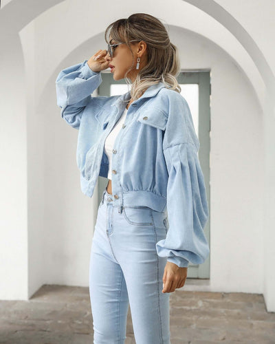Dames Corduroy Jacket Met Lange Mouwen En Cropped Pasvorm