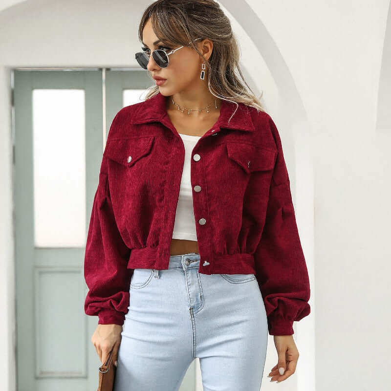 Dames Corduroy Jacket Met Lange Mouwen En Cropped Pasvorm