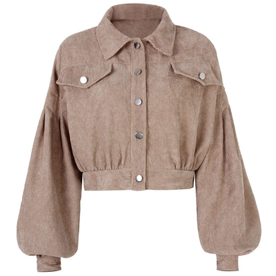 Dames Corduroy Jacket Met Lange Mouwen En Cropped Pasvorm