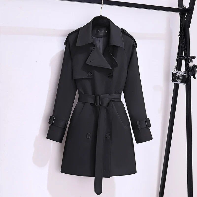 Dames Lange Trenchcoat Met Ceintuur En Dubbele Knopen