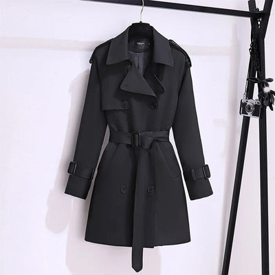 Dames Lange Trenchcoat Met Ceintuur En Dubbele Knopen