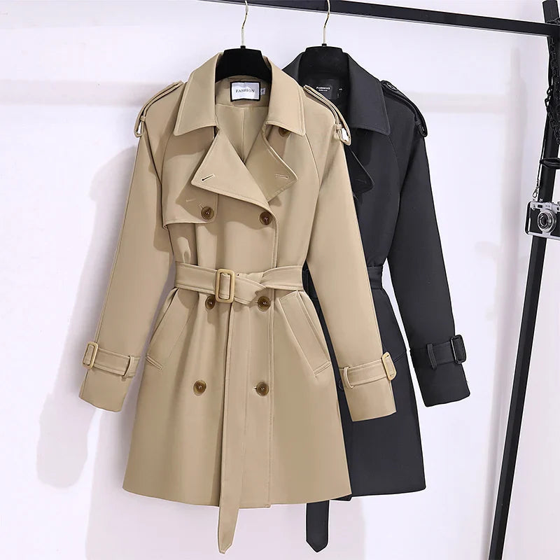 Dames Lange Trenchcoat Met Ceintuur En Dubbele Knopen