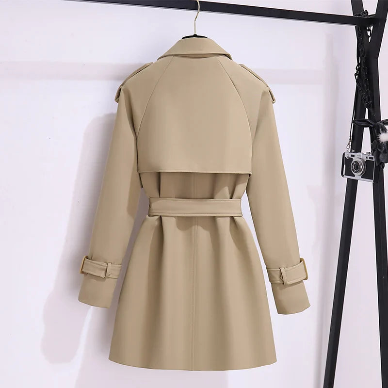 Dames Lange Trenchcoat Met Ceintuur En Dubbele Knopen
