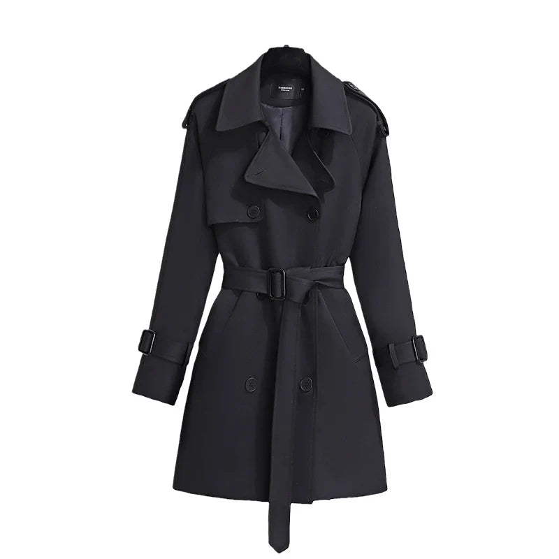 Dames Lange Trenchcoat Met Ceintuur En Dubbele Knopen