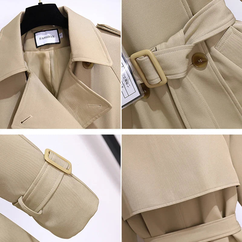 Dames Lange Trenchcoat Met Ceintuur En Dubbele Knopen