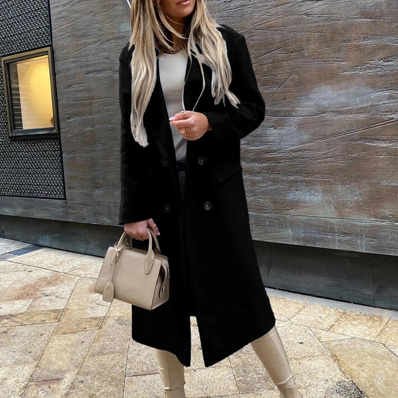 Dames Trenchcoat Met Dubbele Rij Knopen En Lange Pasvorm