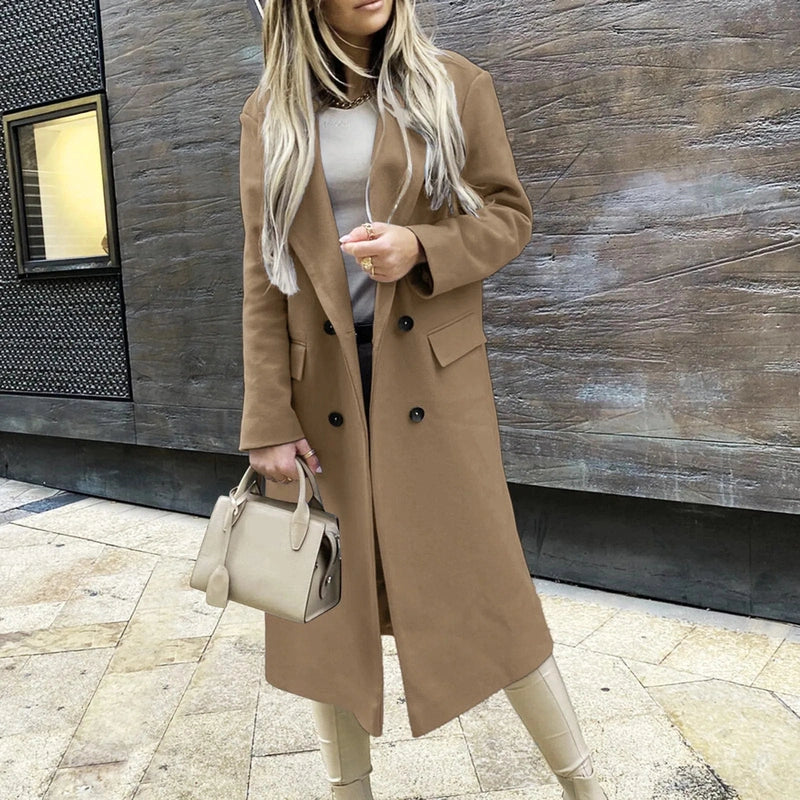 Dames Trenchcoat Met Dubbele Rij Knopen En Lange Pasvorm