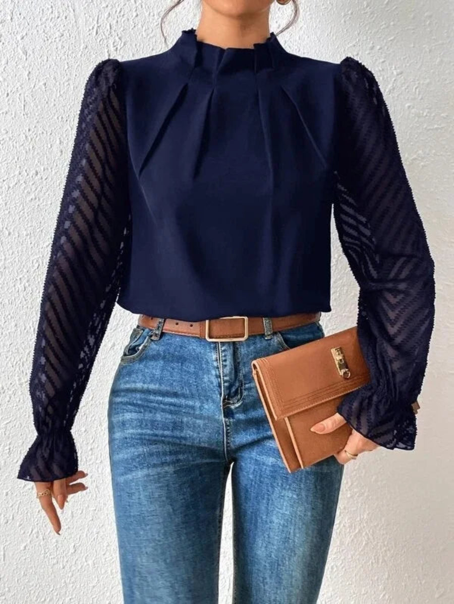 Dames Blouse Met Lange Transparante Mouwen En Hoge Hals