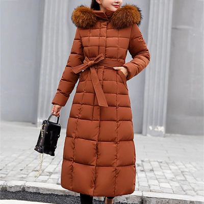 Dames Lange Winterjas Met Bontkraag