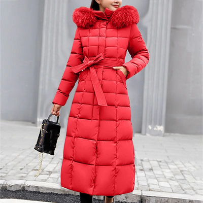 Dames Lange Winterjas Met Bontkraag