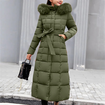 Dames Lange Winterjas Met Bontkraag