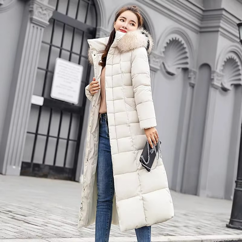 Dames Lange Winterjas Met Bontkraag