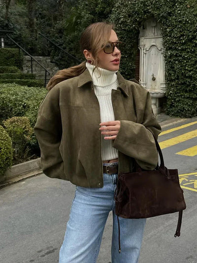 Dames Suede Look Jasje Met Kraag