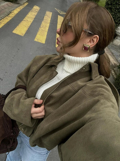Dames Suede Look Jasje Met Kraag