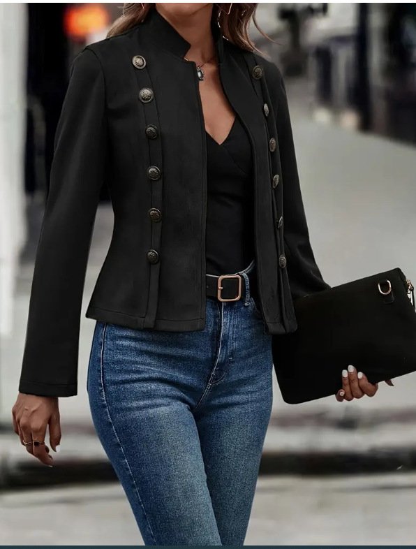 Dames Suede Jasje Met Lange Mouwen En Knoopdetails